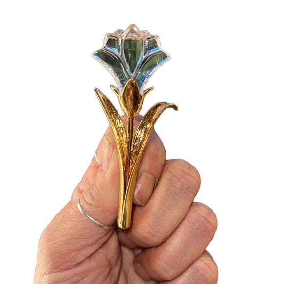 Vintage Swarovski Signed Crystal Gold Plated Flower Designer Brooch - Picture 4 of 9